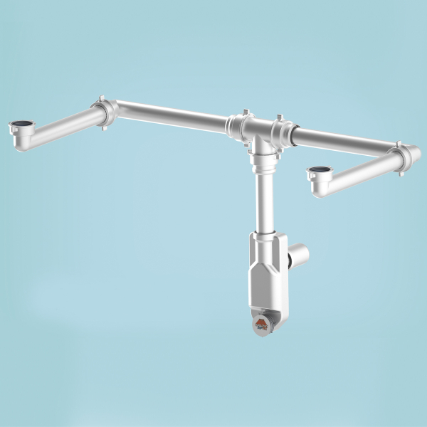 Spazio Raumspar - Siphon, Wandanschluss 32 + 40mm - Doppelwaschtisch